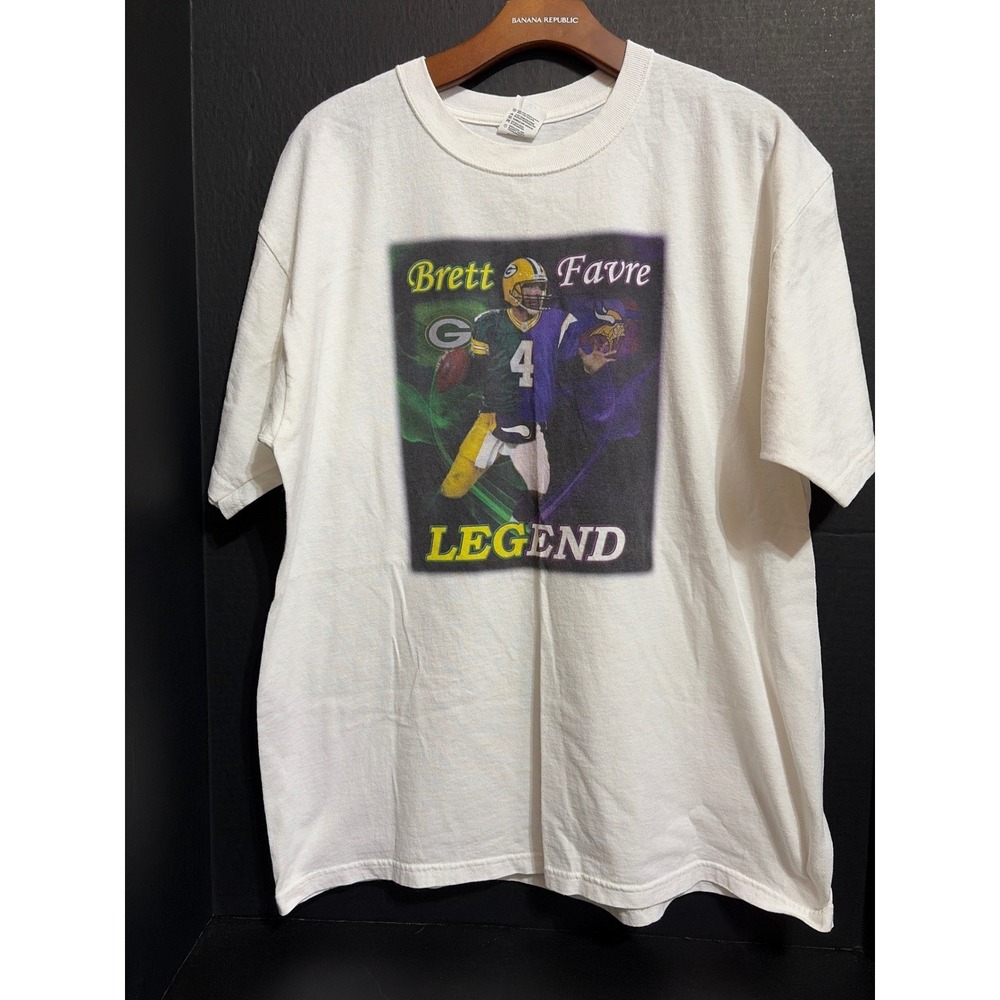 Brett Favre Legend Rare Graphic T-Shirt XL Packers Vikings Dual Team NFL Anvil